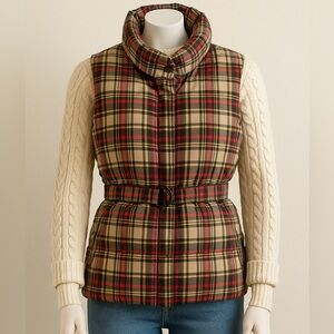 Eddie Bauer Down Vest Plaid Small  pockets Zip Snap Enclosure Cabincore Vintage